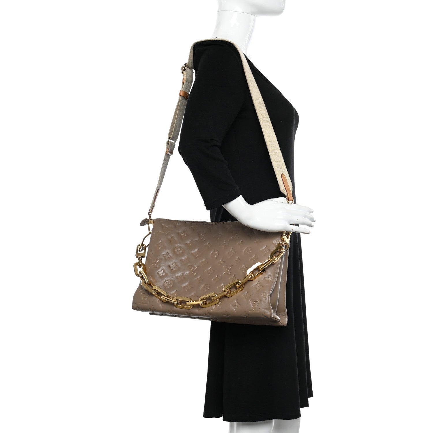 Louis Vuitton Lambskin Embossed Monogram Coussin MM Taupe 2 of 11
