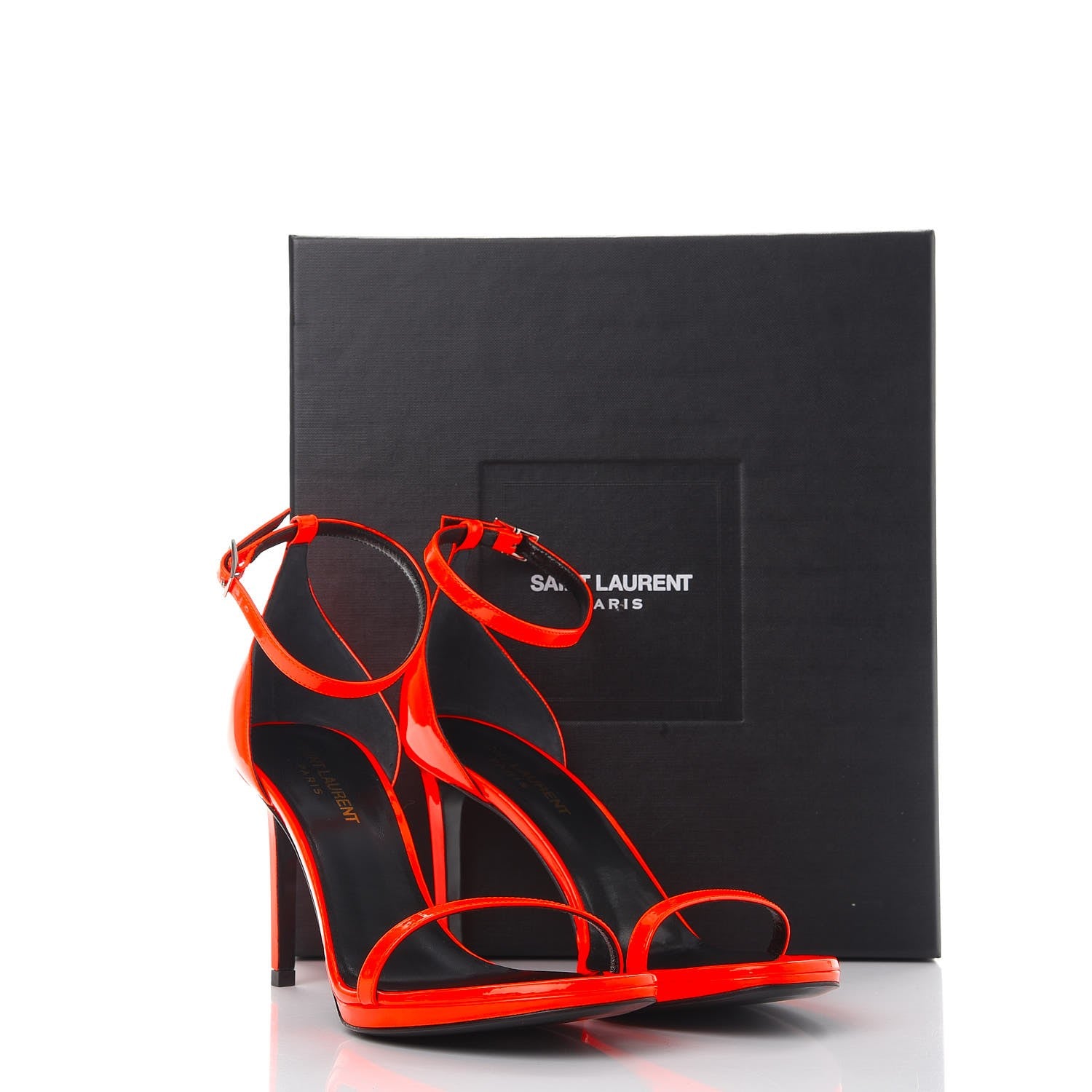 Saint Laurent Vitello Vernice Jane 80 Ankle Strap Sandals 38.5 Orange Fluo 10 of 10