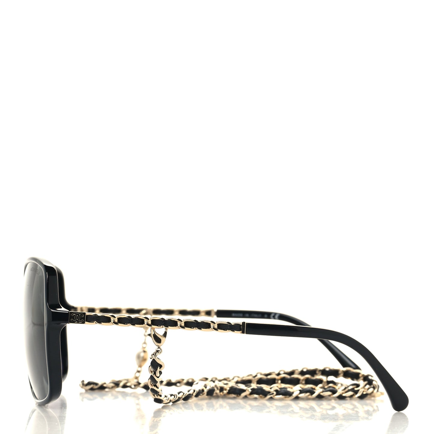 Acetate Metal Calfskin Square Chain Sunglasses 5210-Q Black Gray