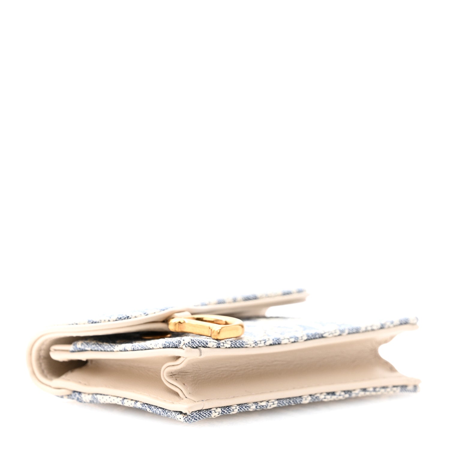 Christian Dior Chambray Raffia Effect Oblique Saddle Bloom Card Holder Blue Light Biscuit 4 of 8