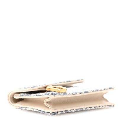 Christian Dior Chambray Raffia Effect Oblique Saddle Bloom Card Holder Blue Light Biscuit 4 of 8