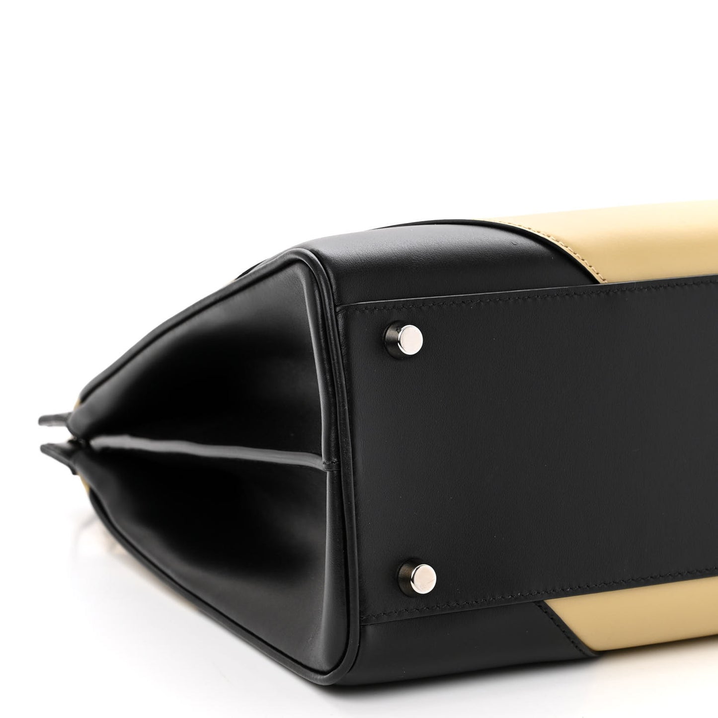 Smooth Calfskin Diagonal Striped Medium Zumi Top Handle Bag Black Beige