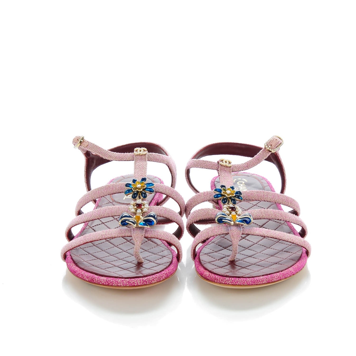 Chanel Tweed Poured Glass Sandals 38.5 Pink 2 of 6