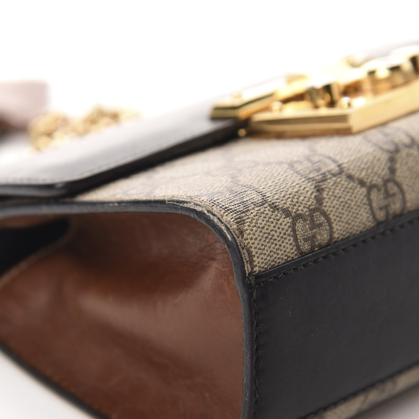GG Supreme Monogram Calfskin Small Padlock Shoulder Bag Beige Black Cuir
