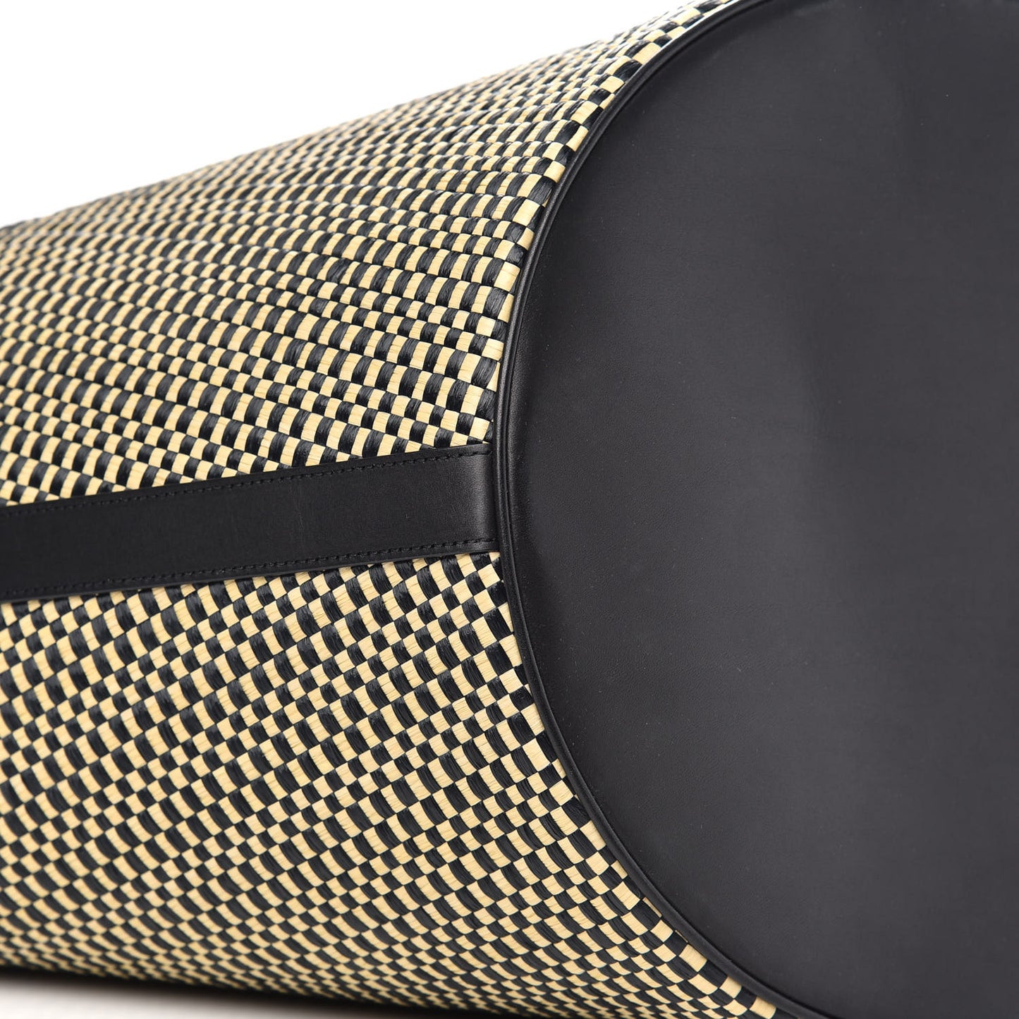 Raffia Calfskin Medium Panier Tote Black Naturale