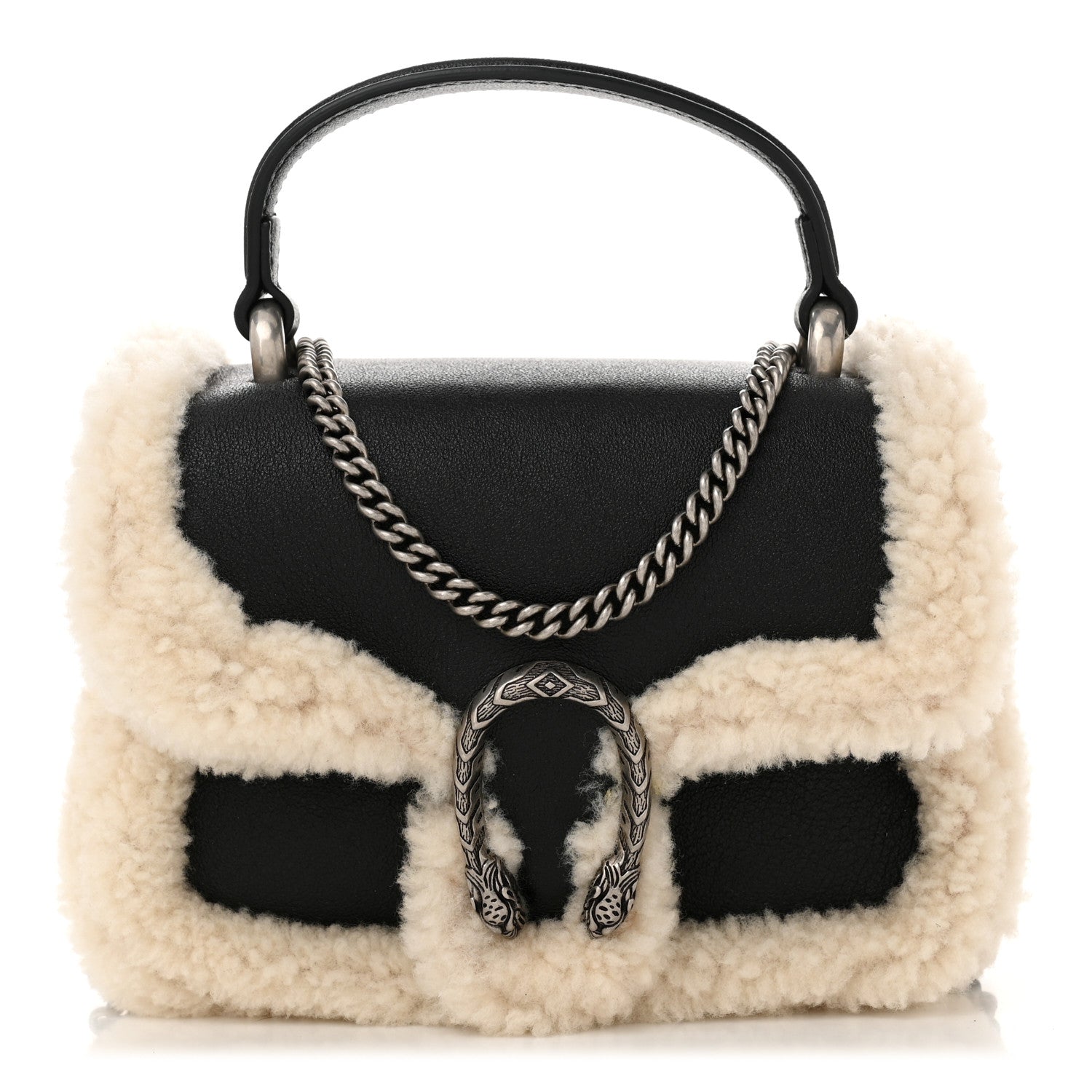 Gucci Sakai Be Green Calfskin Shearling Dionysus Top Handle Bag Black 1 of 11
