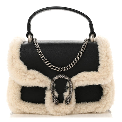 Gucci Sakai Be Green Calfskin Shearling Dionysus Top Handle Bag Black 1 of 11