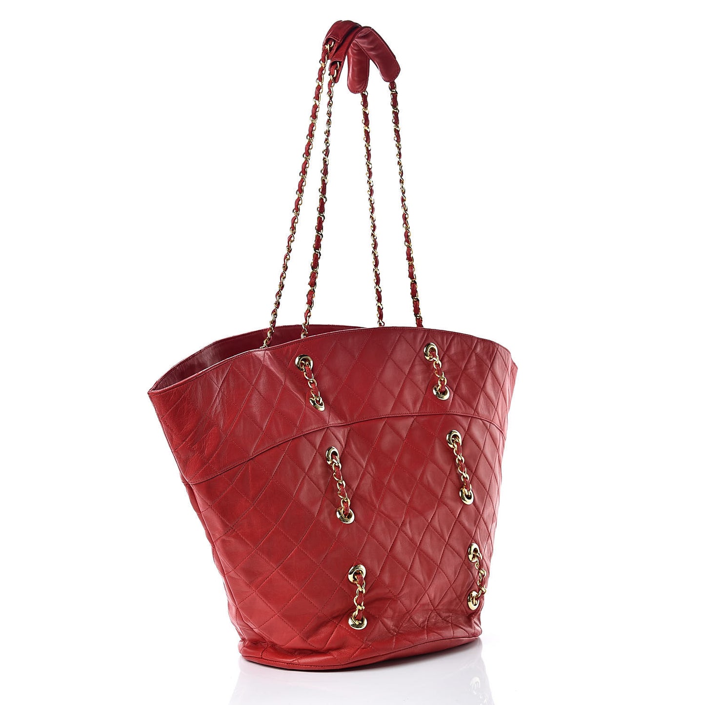 Lambskin Quilted Large Shoulder Bag Red