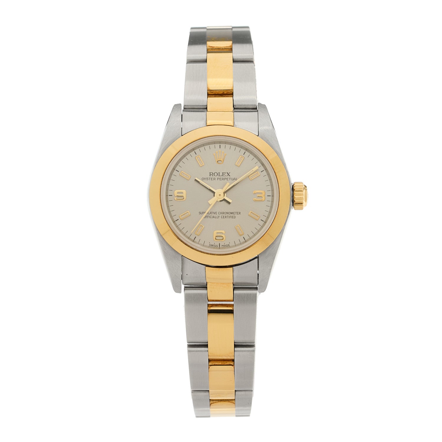 ROLEX Stainless Steel 18K Yellow Gold 24mm Oyster Perpetual Watch Grey 76183
