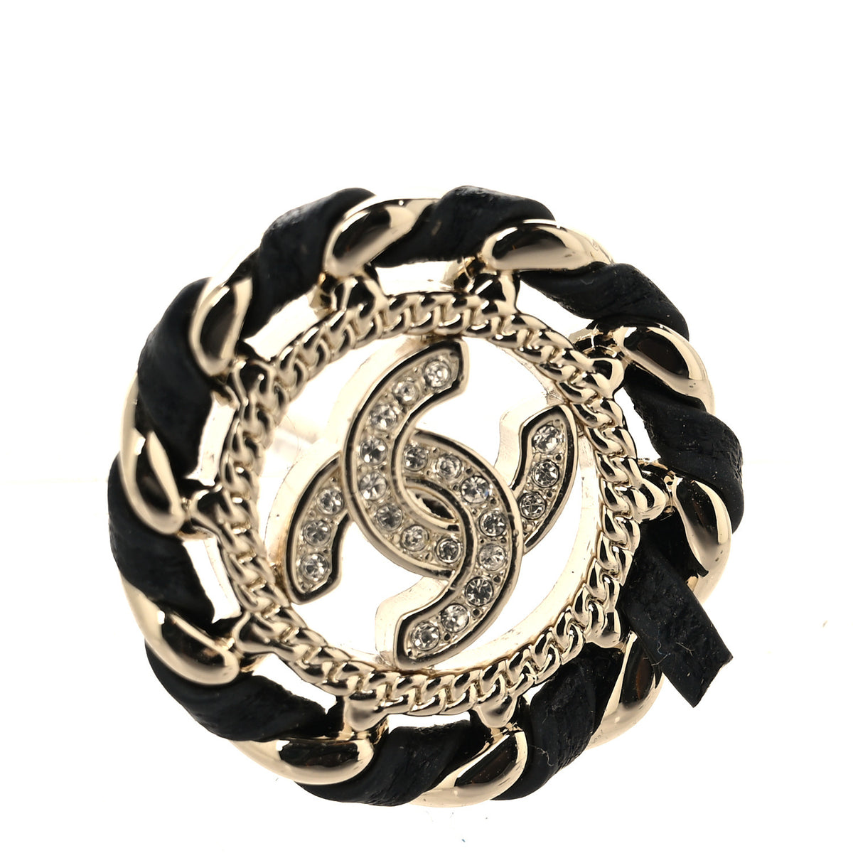 Crystal Lambskin Chain CC Stud Earrings Black Gold