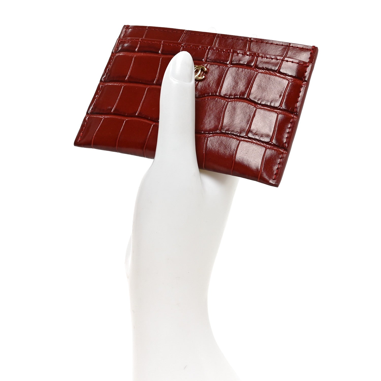 Chanel Calfskin Crocodile Embossed Crococo Card Holder Burgundy 2 of 8
