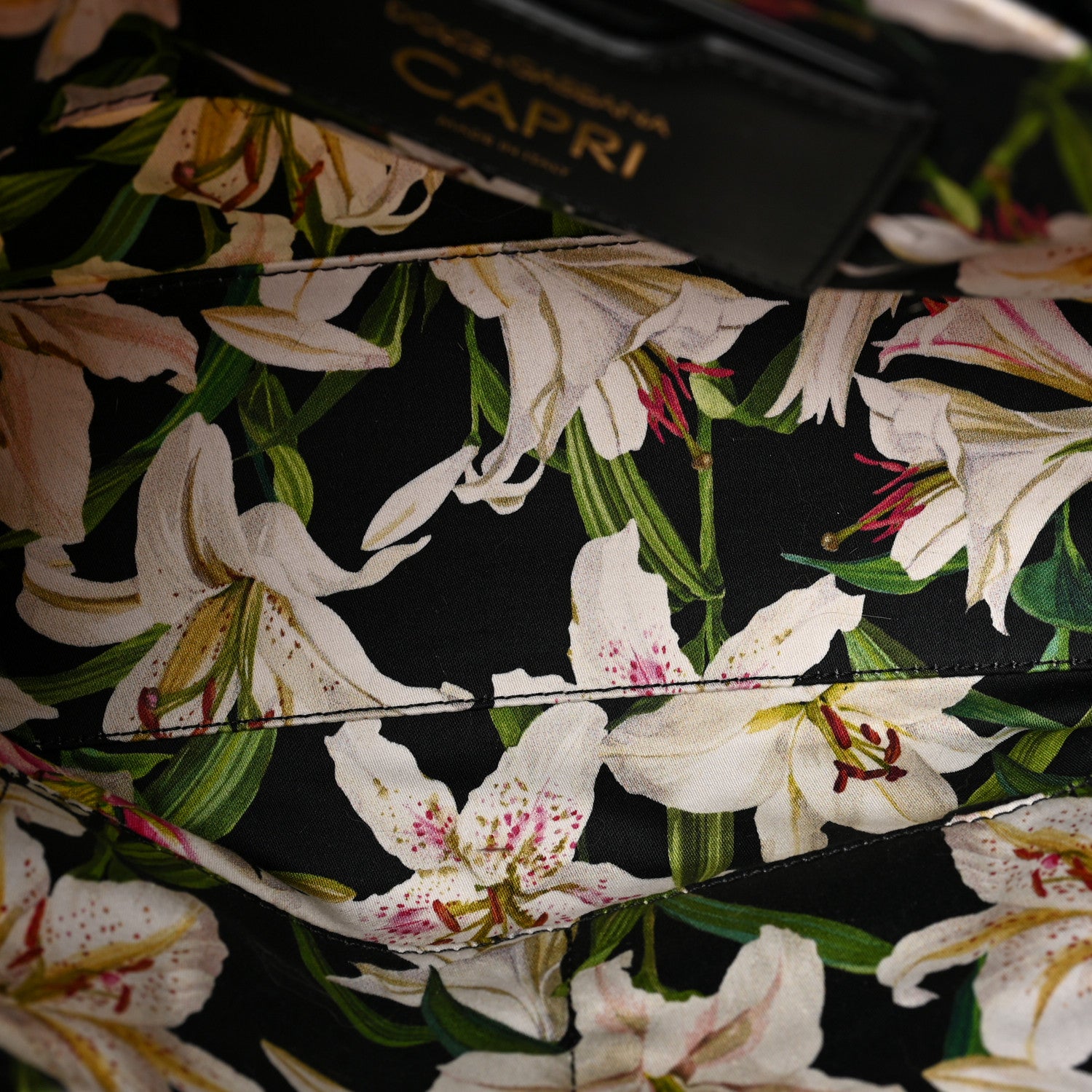 Dolce & Gabbana Canvas Lily Printed Iguana Capri Tote Black Multicolor 4 of 7