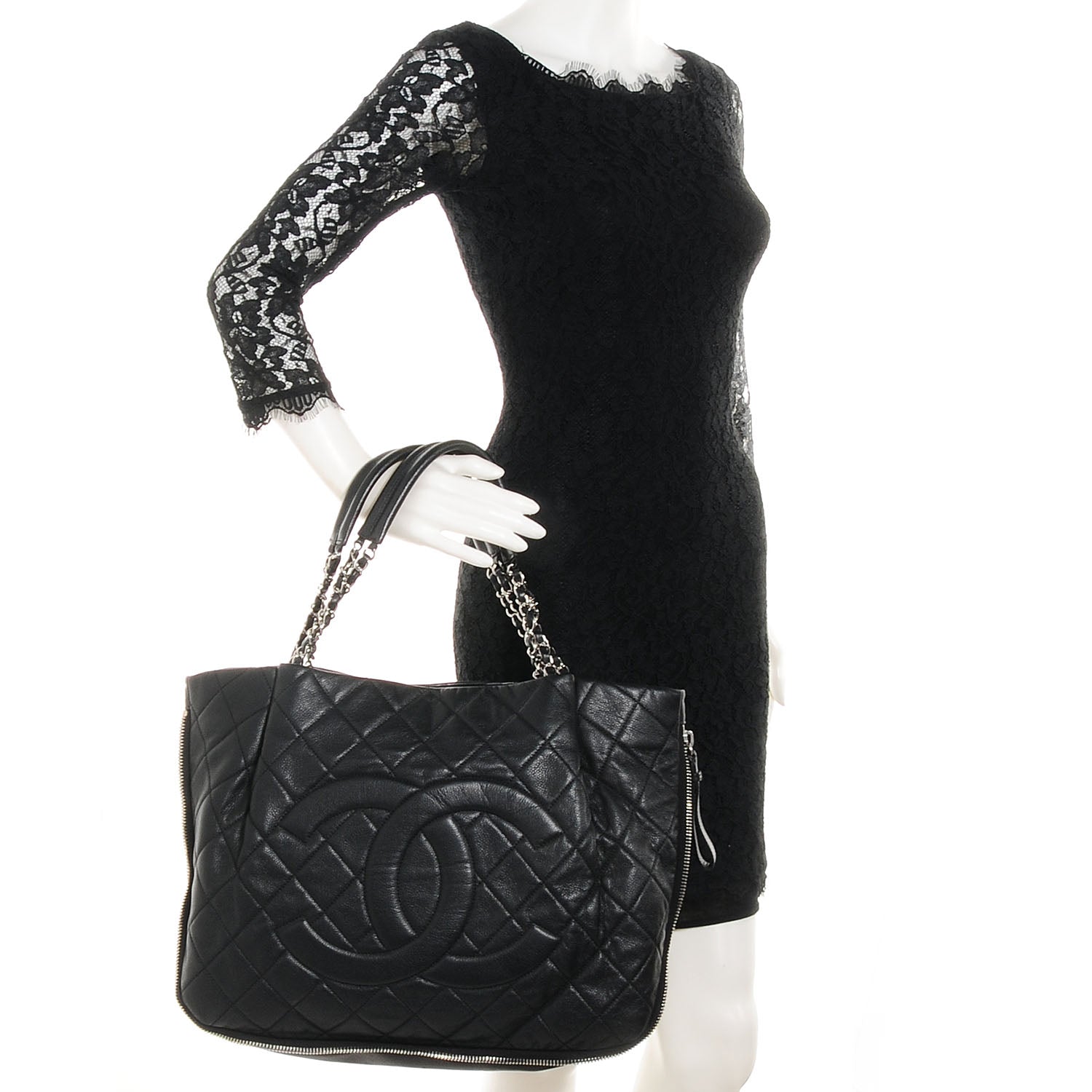 Chanel Caviar Expandable Zip Shoulder Bag Black 2 of 10