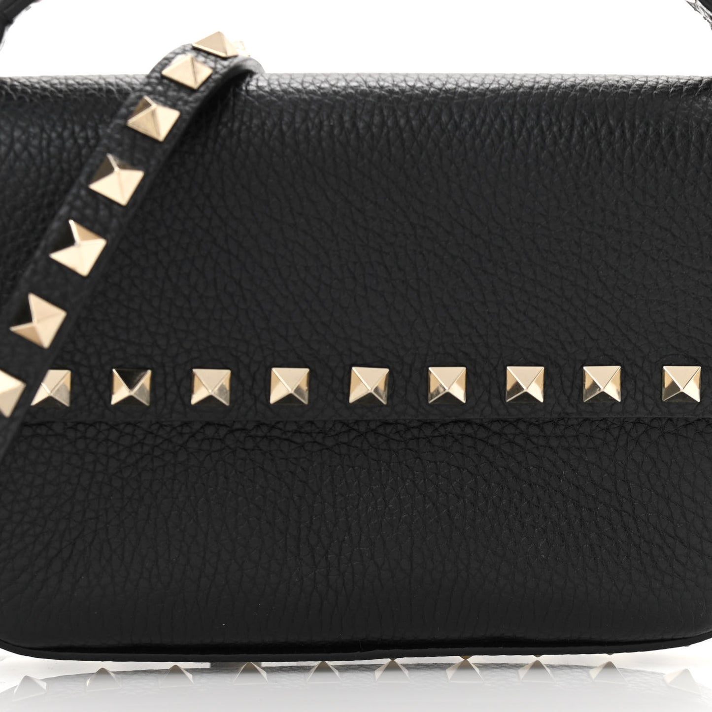 Grainy Calfskin Rockstud Crossbody Pouch Black