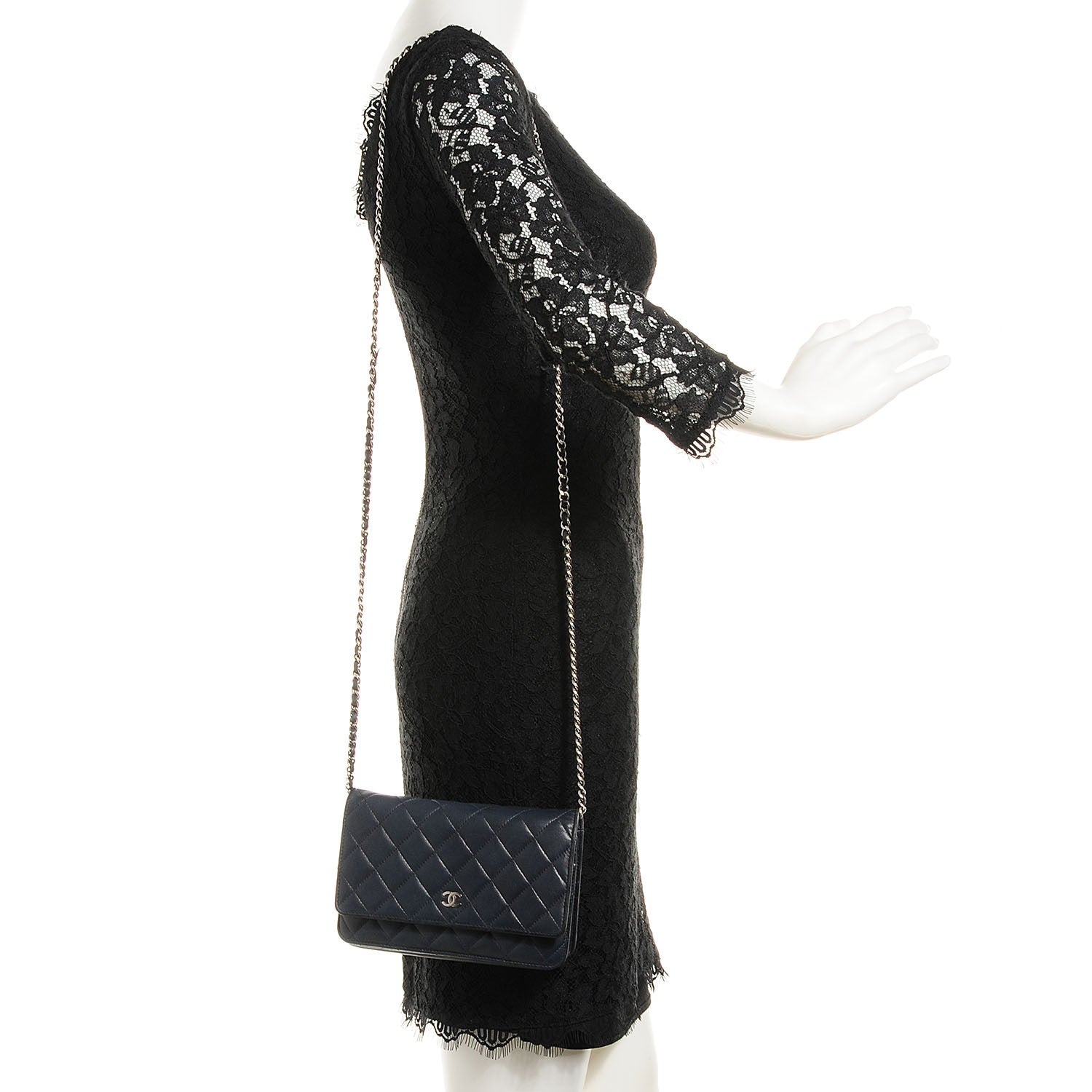 Chanel Lambskin Quilted Wallet On Chain WOC Navy Blue 2 of 9
