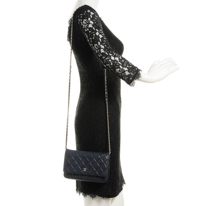 Chanel Lambskin Quilted Wallet On Chain WOC Navy Blue 2 of 9