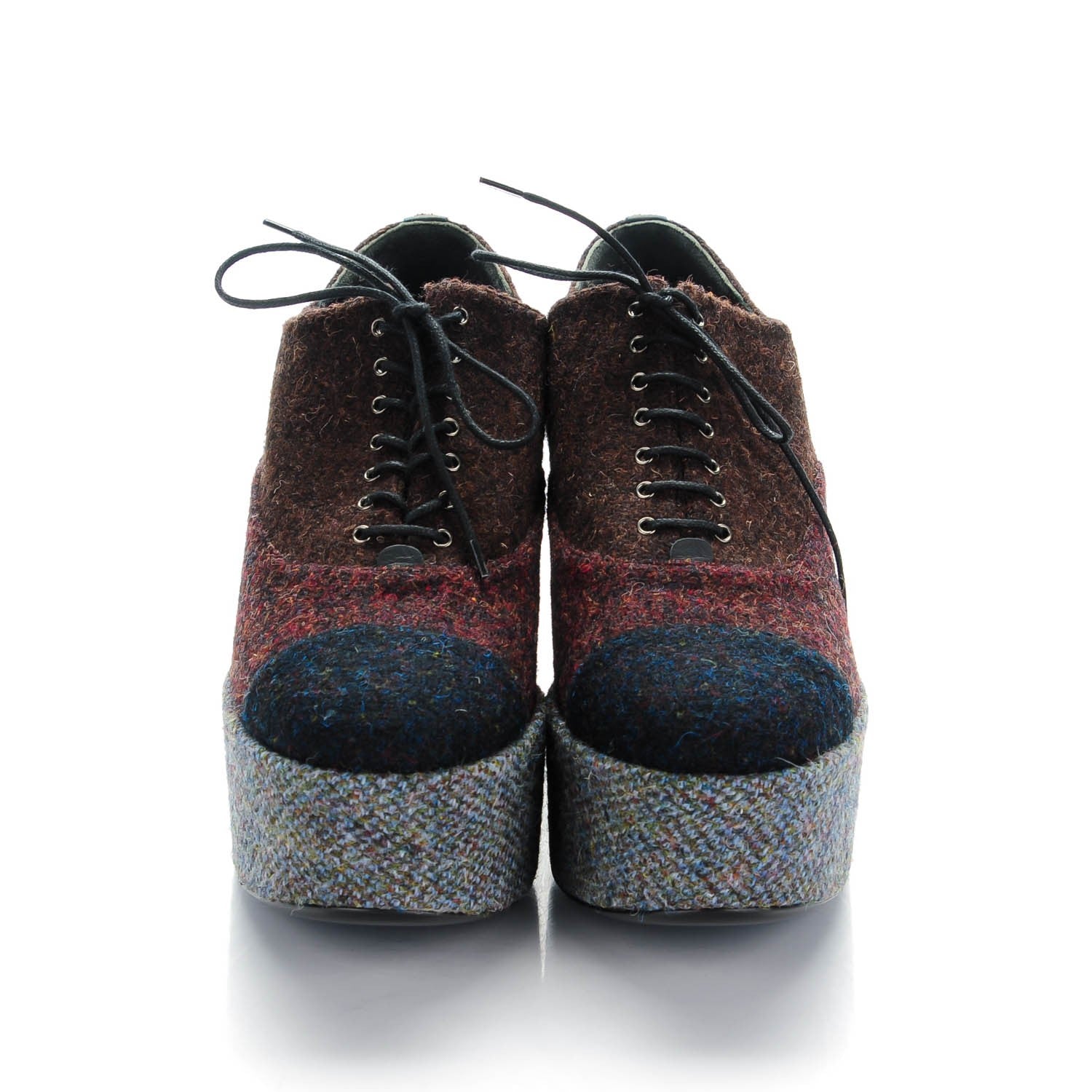 Chanel Tweed Platform Lace Ups 40.5 Burgundy Navy Gray 2 of 7