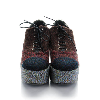 Chanel Tweed Platform Lace Ups 40.5 Burgundy Navy Gray 2 of 7