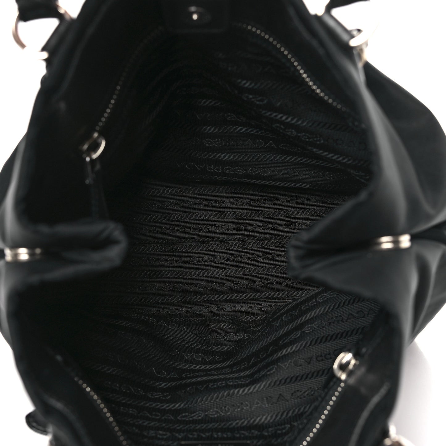 Tessuto Nylon Nappa Braided Top Handle Bag Black