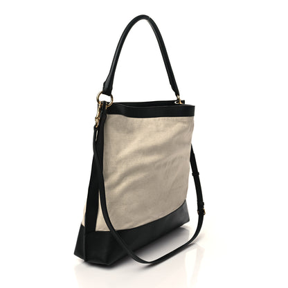 Saint Laurent Canvas Calfskin Tag Hobo White Black 3 of 6