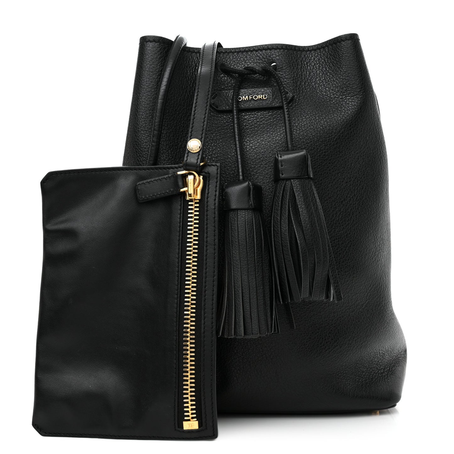 Calfskin Small Tassel Bucket Bag Black