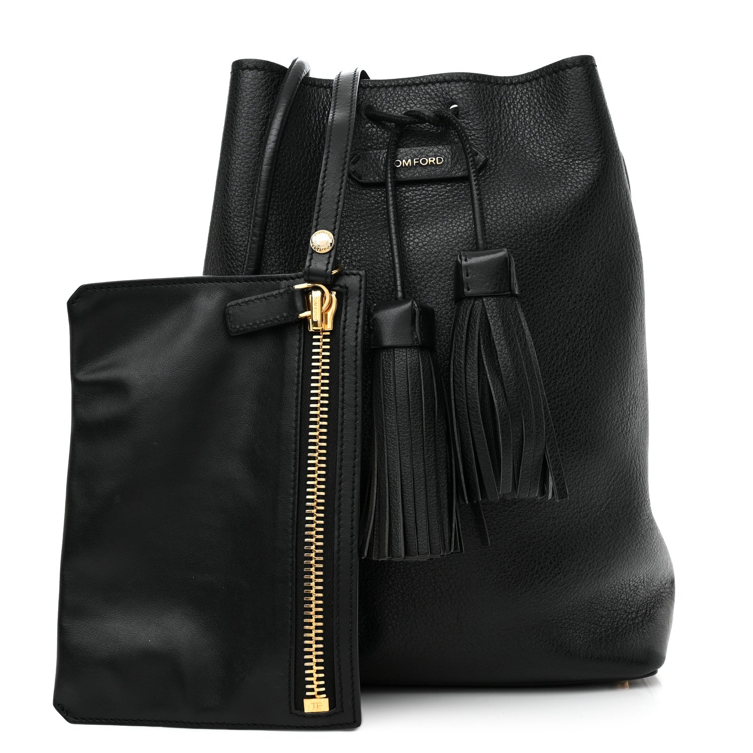 Tom Ford Calfskin Small Tassel Bucket Bag Black 1 of 17