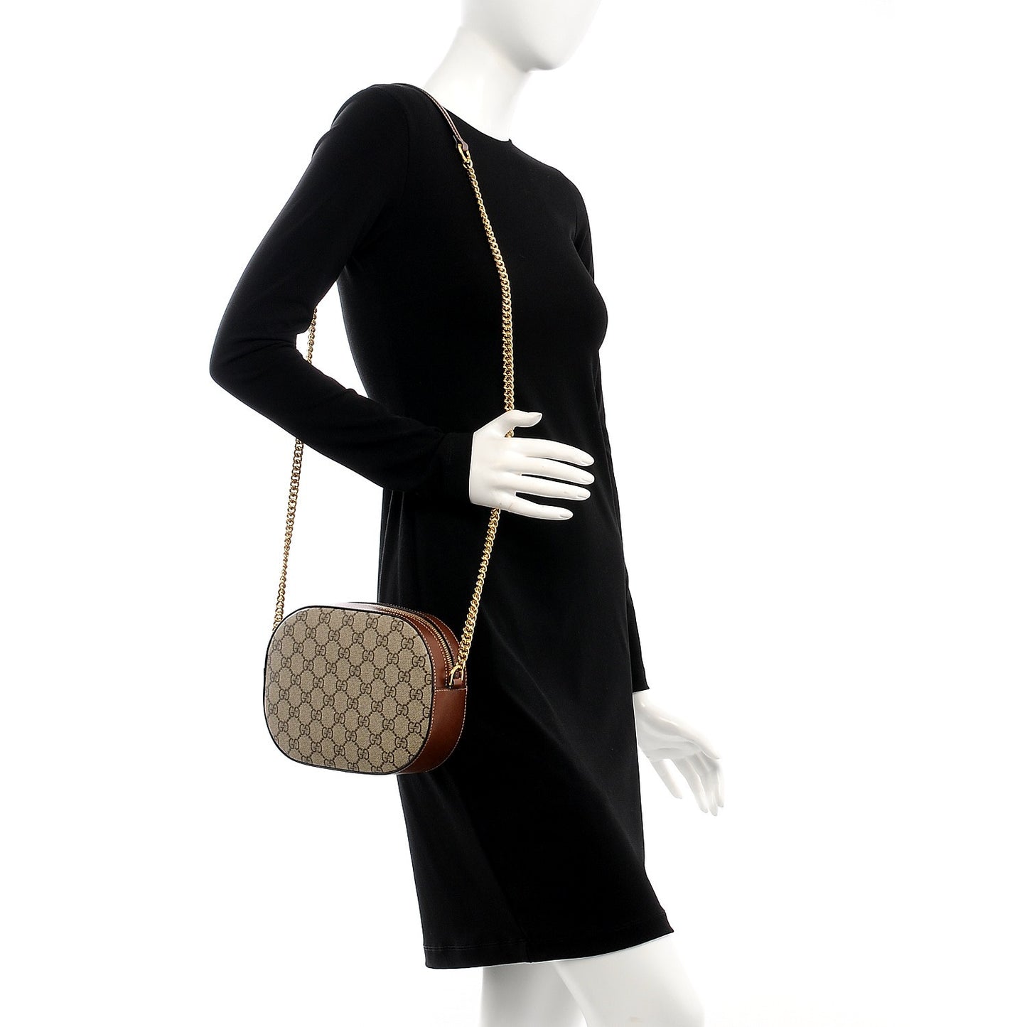 GG Supreme Monogram Cuoio Toscano Mini Chain Shoulder Bag Beige Ebony Cuir