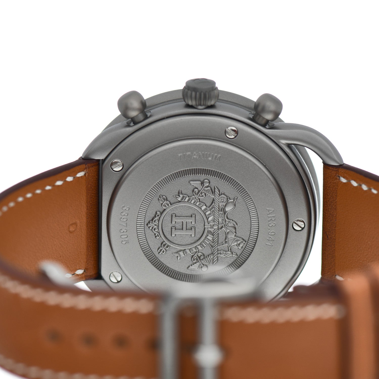 Hermes Titanium Barenia 41mm Chronograph Arceau Automatic Watch Cognac 4 of 5