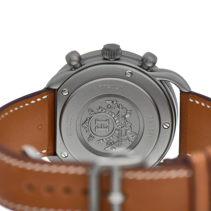 Hermes Titanium Barenia 41mm Chronograph Arceau Automatic Watch Cognac 4 of 5