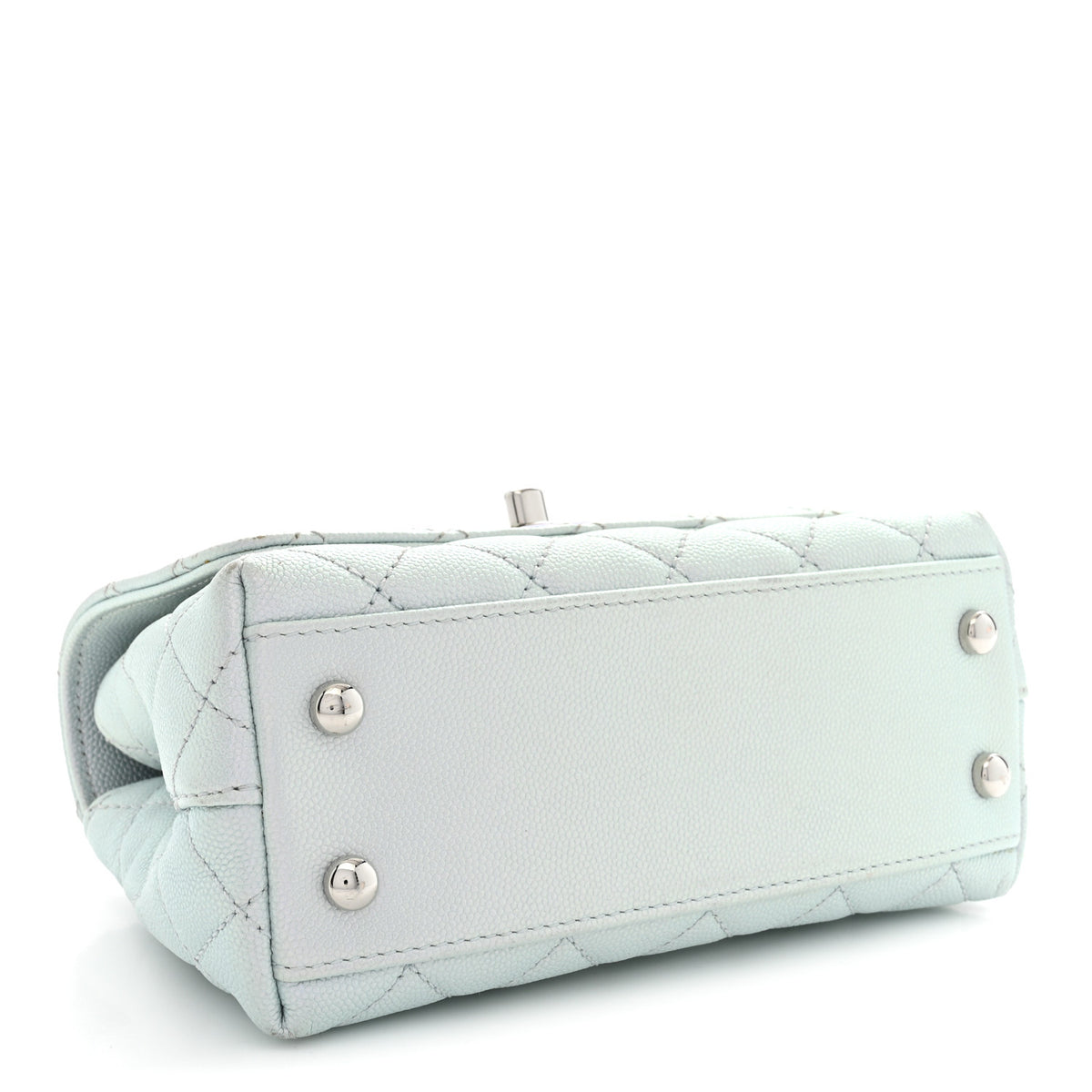 Iridescent Caviar Quilted Extra Mini Coco Handle Flap Light Blue