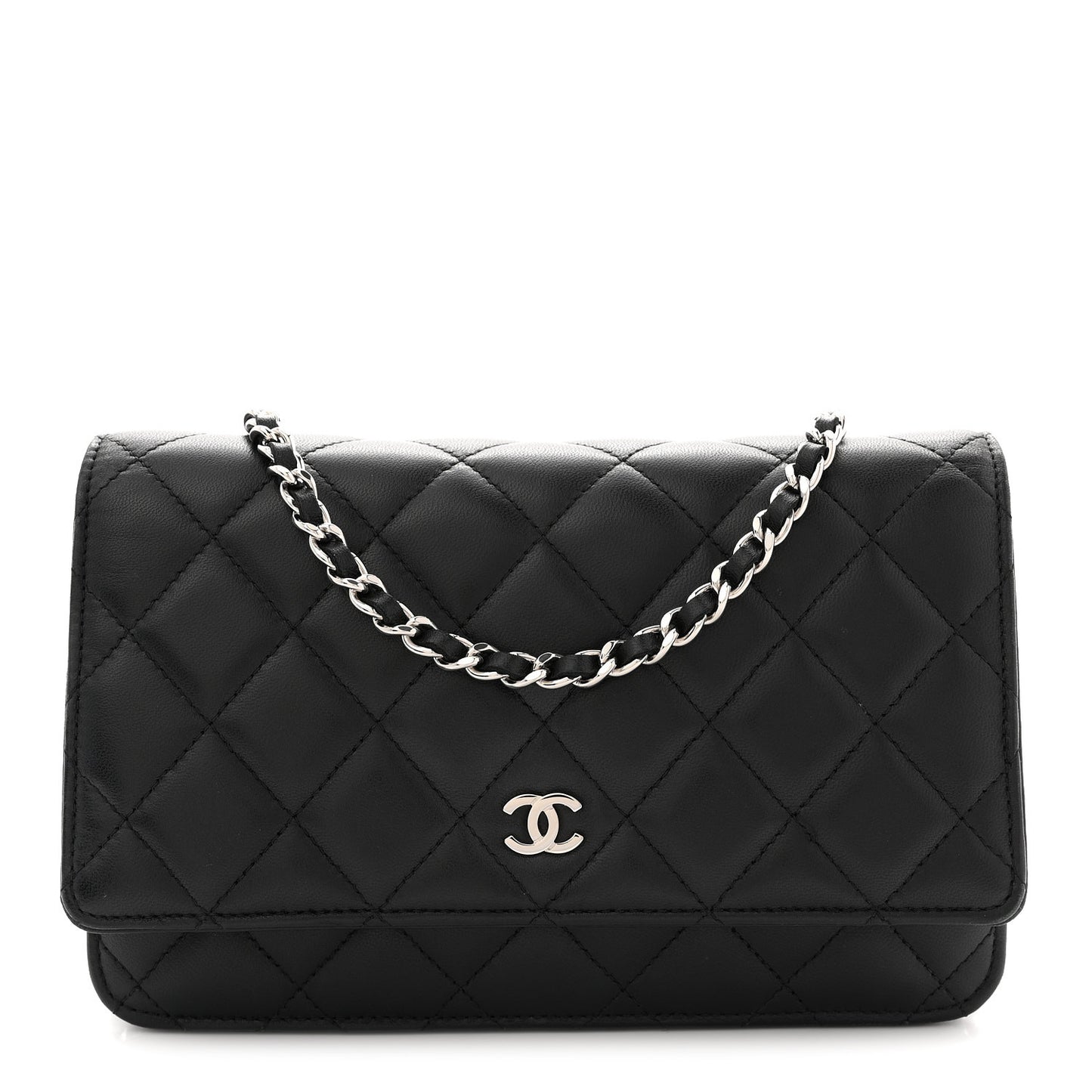 Lambskin Quilted Wallet On Chain WOC Black