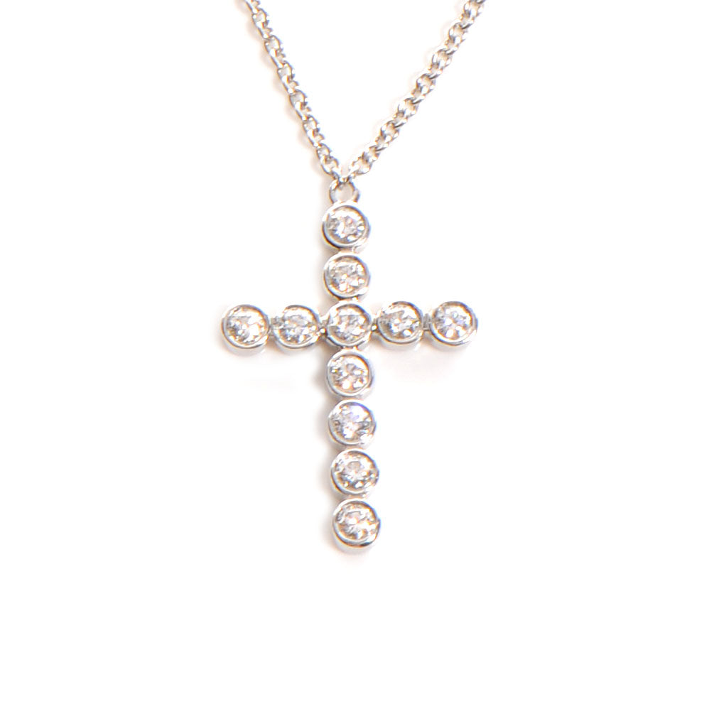 Platinum Diamond Bezel Set Cross Pendant Necklace