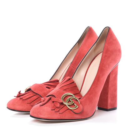 Gucci Kid Scamosciato GG Marmont Fringe 105mm Loafer Pumps 41 Vulcanic Red 3 of 13