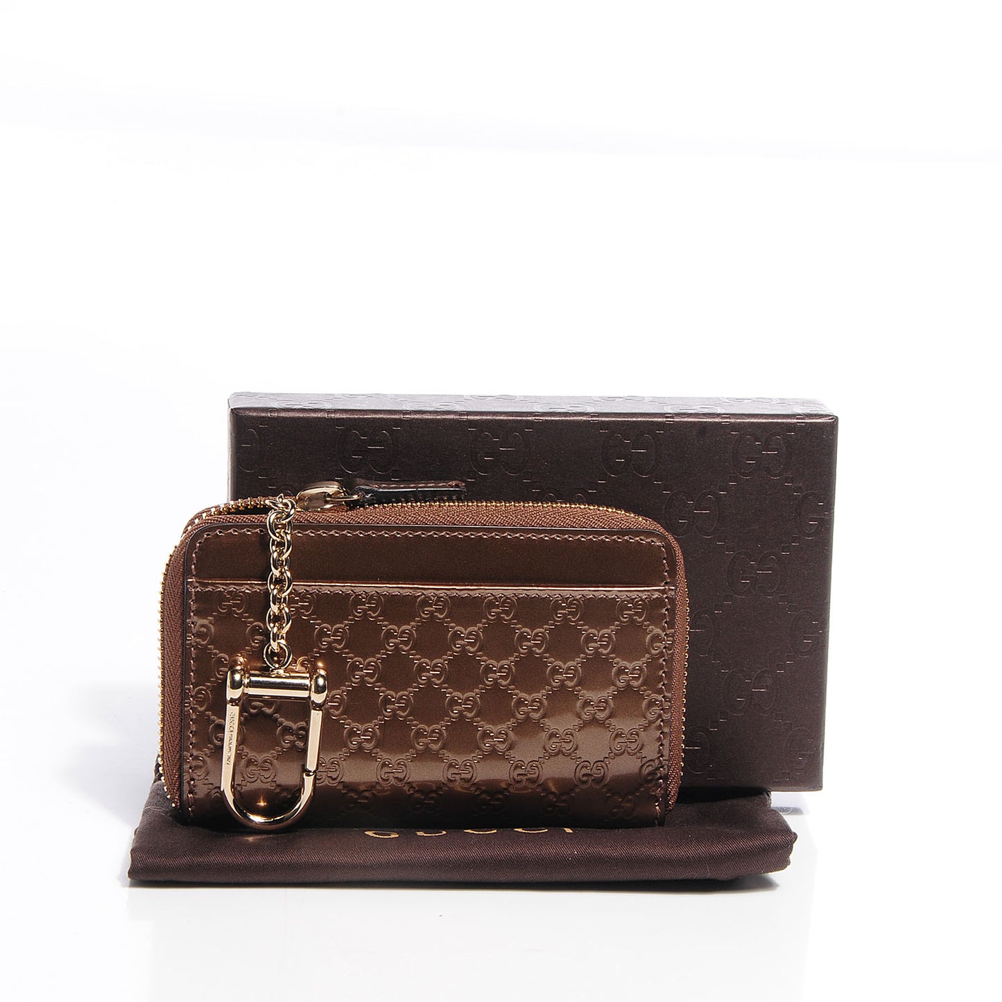 Shine Microguccissima Zip Around Key Ring Coin Case Acero