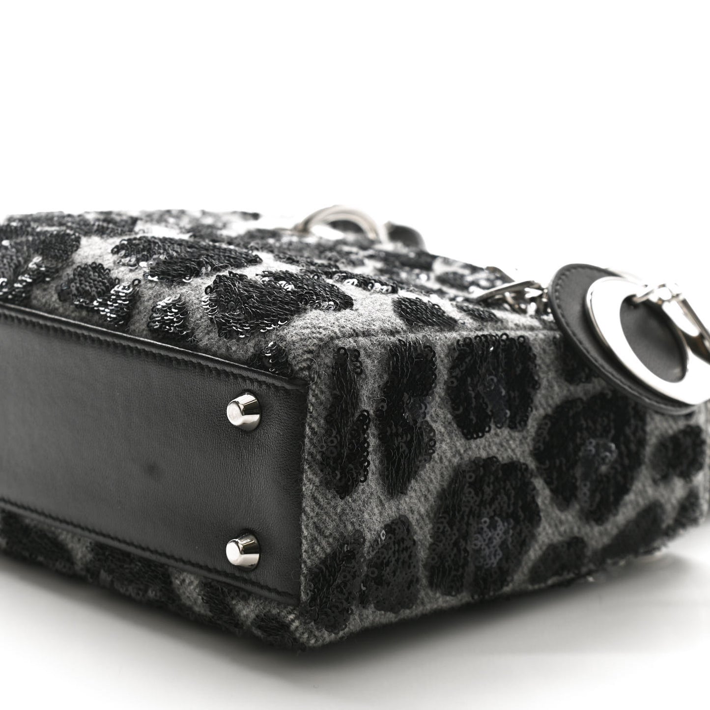 Wool Sequin Leopard Mini Lady Dior Grey Black