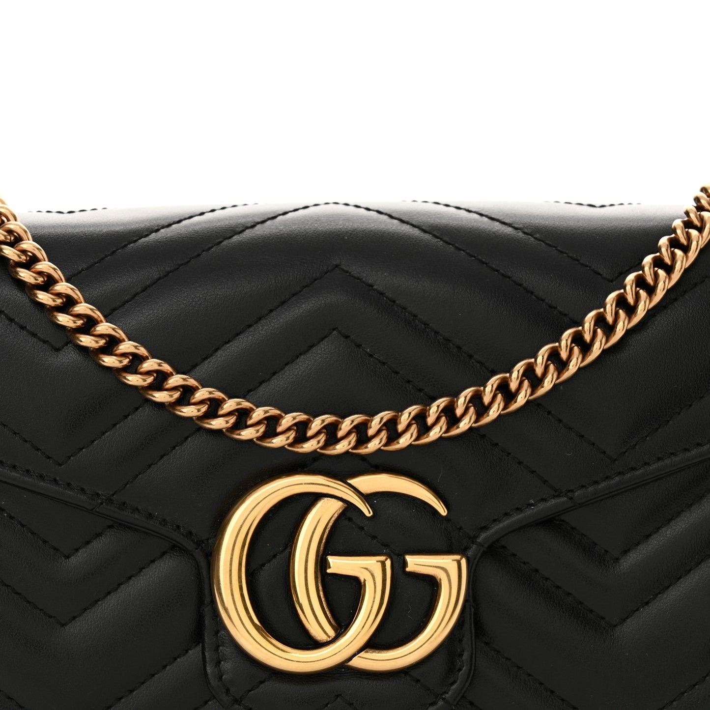 Calfskin Matelasse GG Marmont Chain Wallet Black