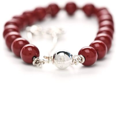 Gucci Sterling Silver Wood Boule Britt Bracelet Red 3 of 5