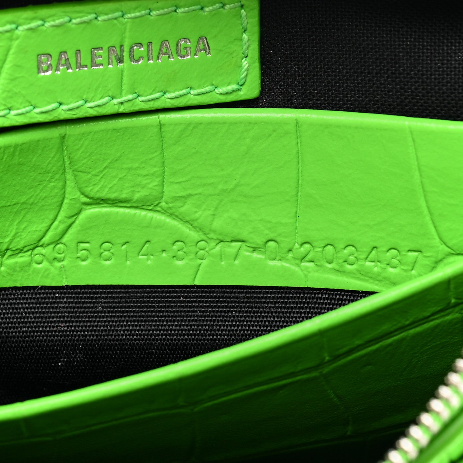 Balenciaga Extra Supple Calfskin Crocodile Embossed Le Cagole Mini Purse With Chain Acid Green 8 of 12