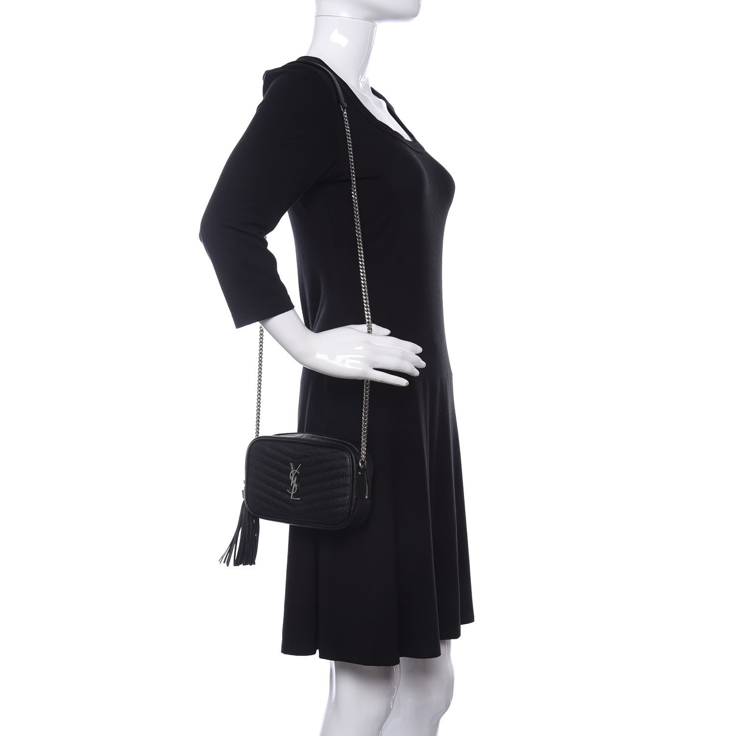 Saint Laurent Grain De Poudre Matelasse Monogram Mini Lou Camera Bag Black 2 of 11