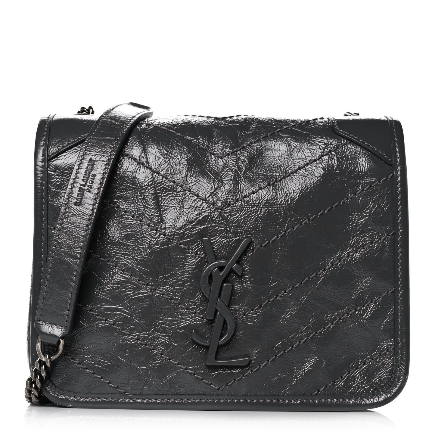 Crinkled Calfskin Matelasse Monogram Niki Chain Wallet Fog