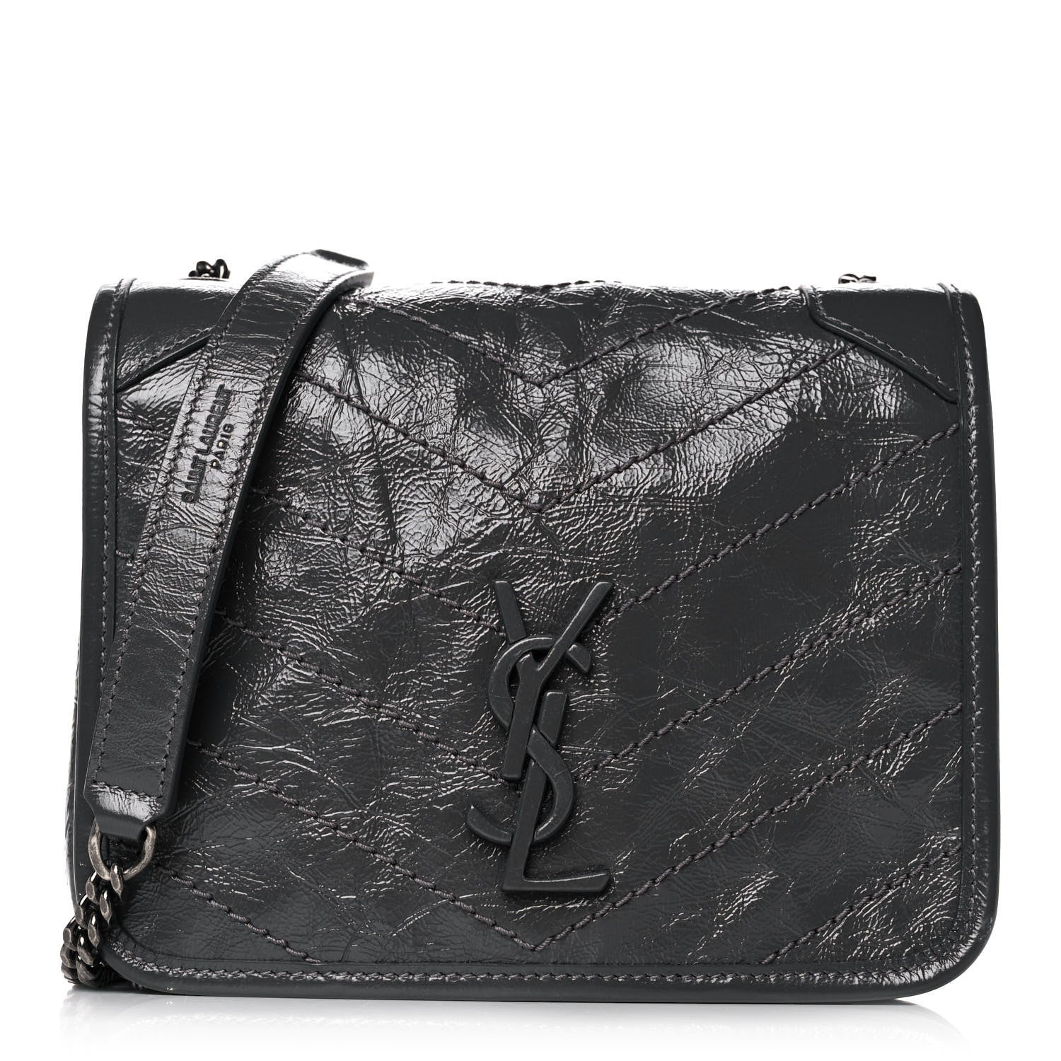 Saint Laurent Crinkled Calfskin Matelasse Monogram Niki Chain Wallet Fog 1 of 13