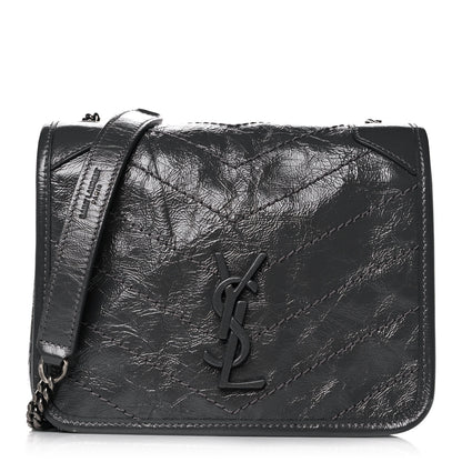 Saint Laurent Crinkled Calfskin Matelasse Monogram Niki Chain Wallet Fog 1 of 13