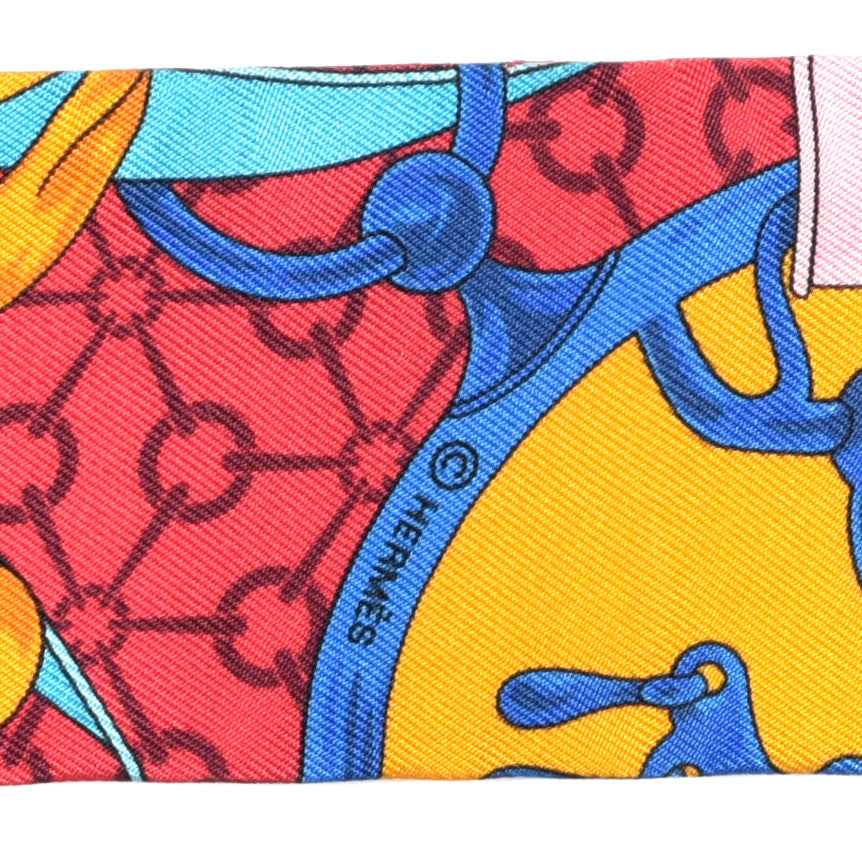 Hermes Silk La Promenade Du Matin Twilly Bleu Fuchsia Rouge 3 of 4