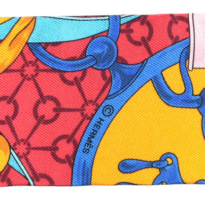 Hermes Silk La Promenade Du Matin Twilly Bleu Fuchsia Rouge 3 of 4
