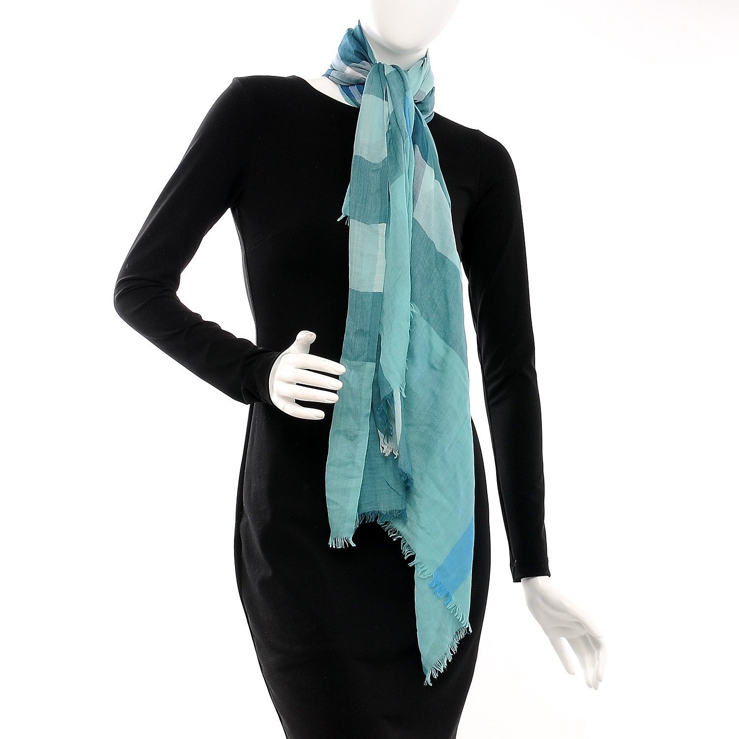 Burberry Modal Cashmere Silk House Check Lightweight Scarf Pale Peridot Blue 3 of 5