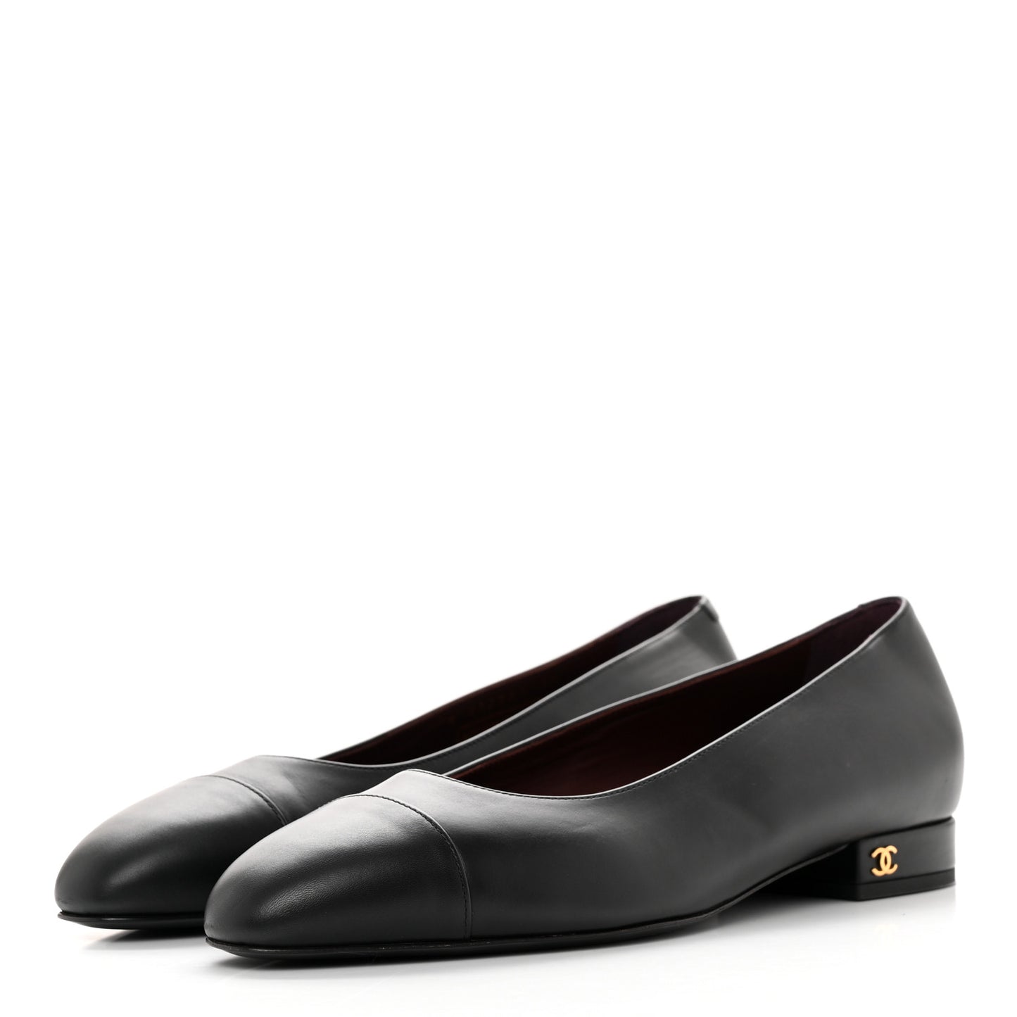 Lambskin Cap Toe Ballerina Flats 39 Black