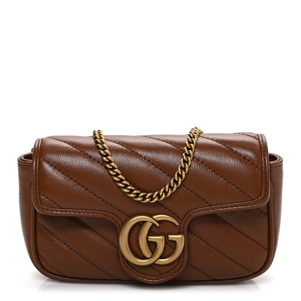週末限定セール❣️Gucci ブラウンレザーバッグ Gucci Azalea Calfskin Matelasse Diagonal Super Mini GG Marmont