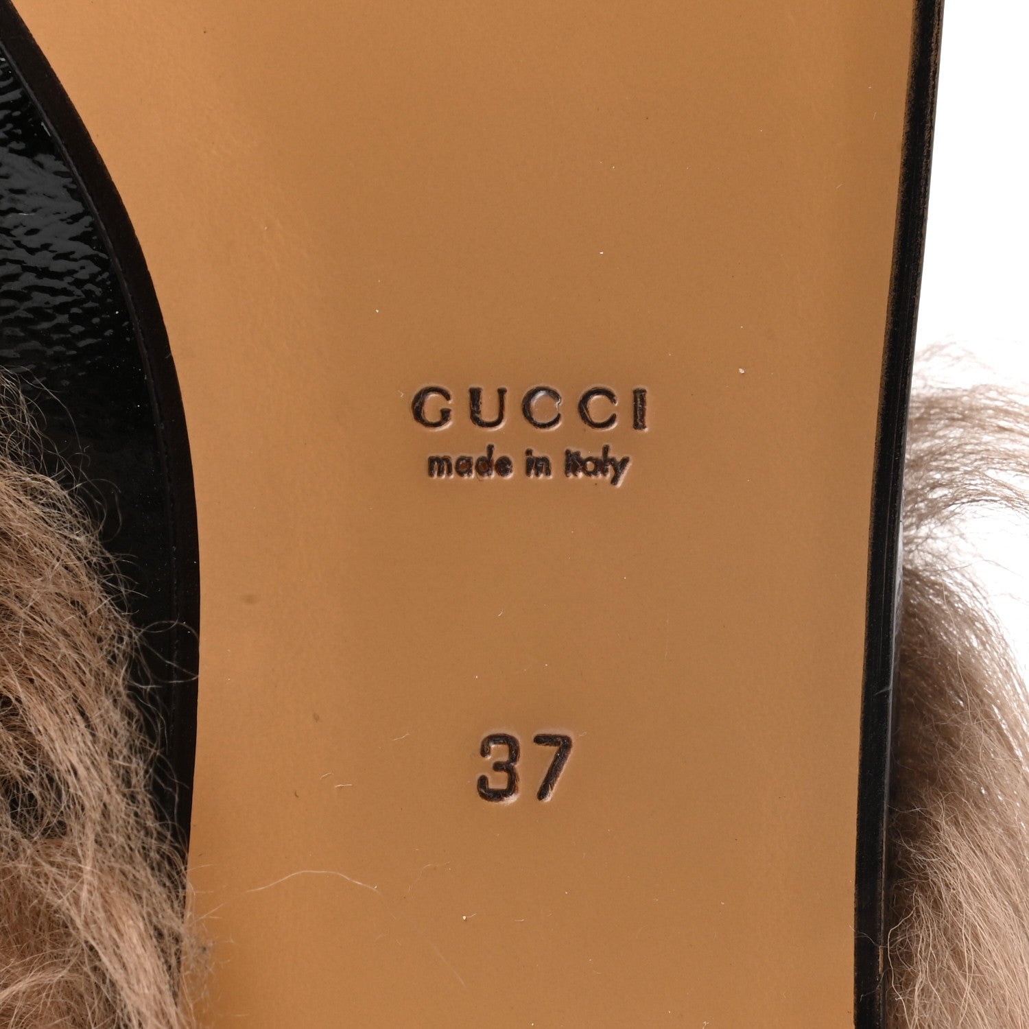 Gucci Patent Fur Womens Princetown Slippers 37 Black Natural 6 of 7
