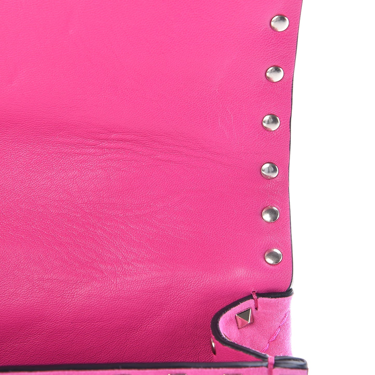 Suede Medium Rockstud Spike Shoulder Bag Bright Fuxia