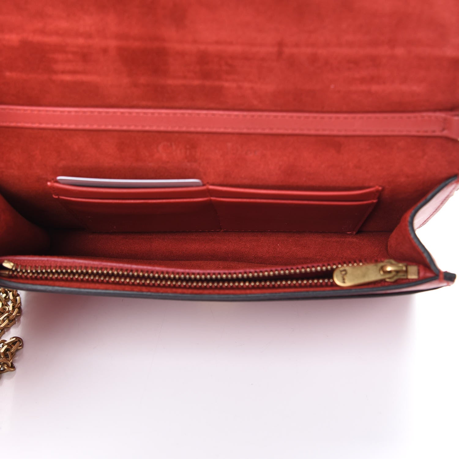Christian Dior Calfskin Embossed Stars Wallet on Chain Rouge Gold 4 of 11